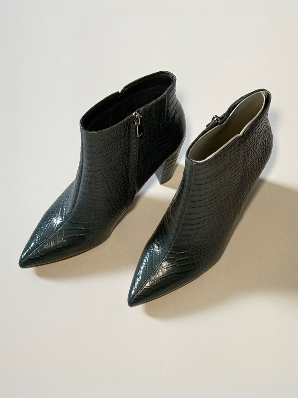 NIB Sam Edelman Raelle 2 Teal Green Croc Embossed Leather Ankle Boots Size 9.5 - Picture 6 of 8